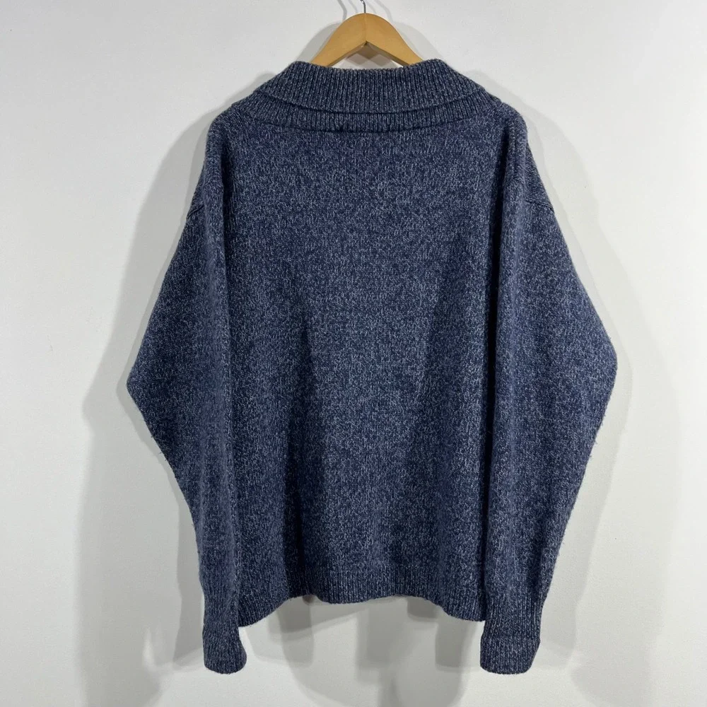 Orvis Vintage 90s Shawl Collar Knit Cardigan Sweater Blue Wool Blend Mens Large